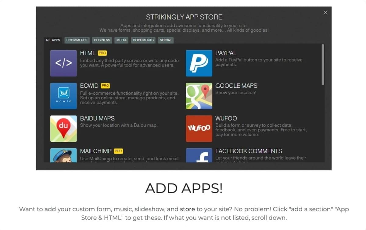 Strikingly App Store