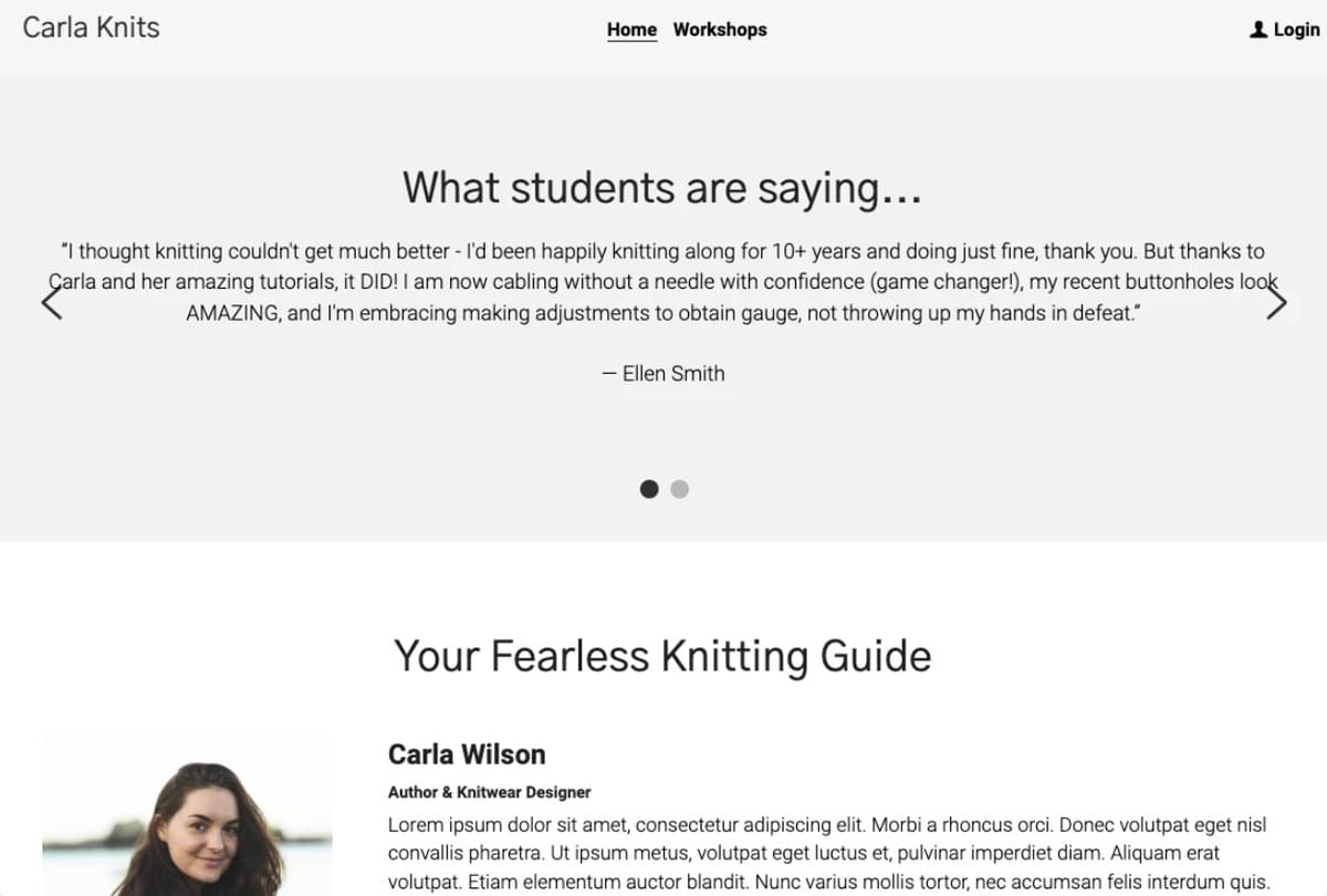 Carla Knits Template van Strikingly