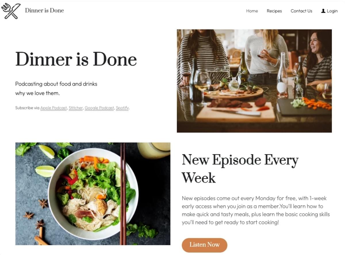 Dinner is Done Blog Template van Strikingly