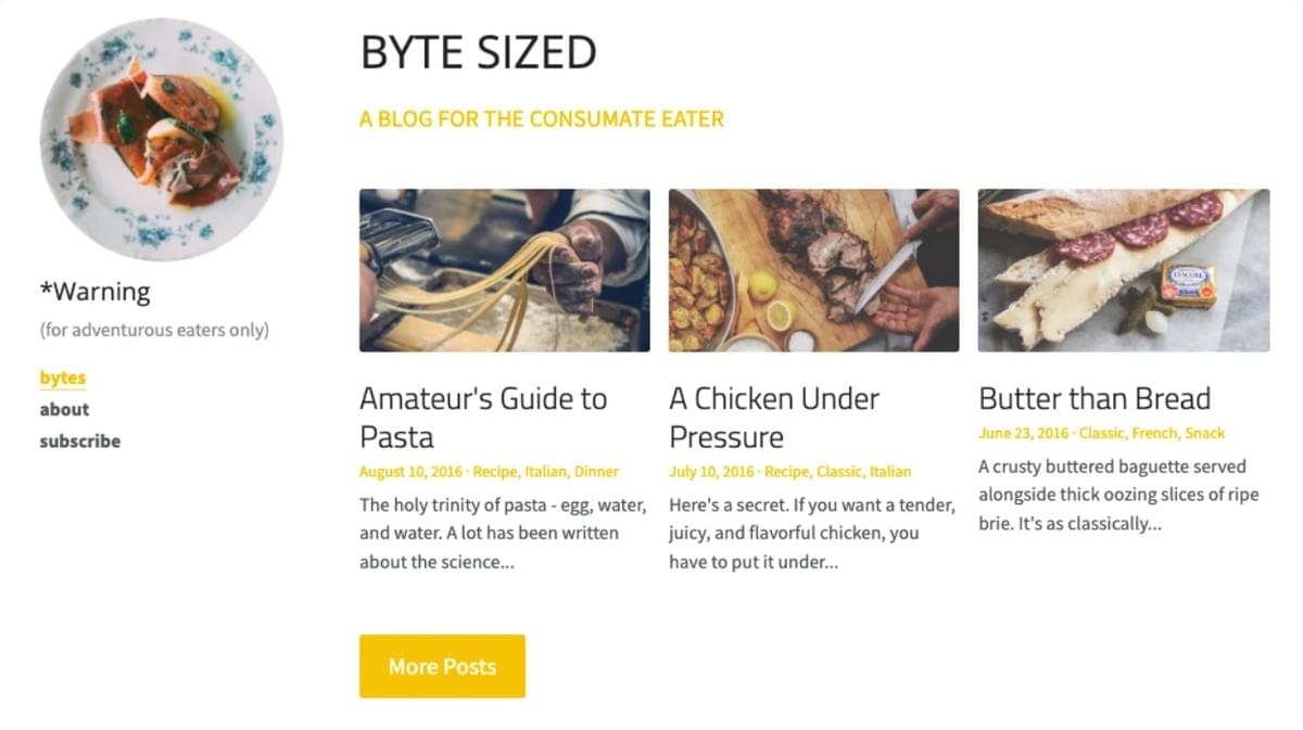 Byte Sized Food Blog Sjabloon van Strikingly