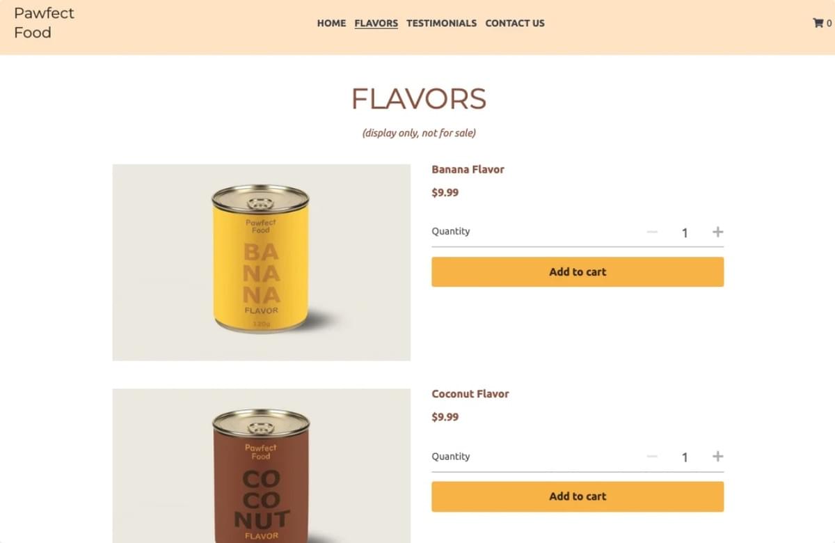 Modelo Pawfect Food da Strikingly