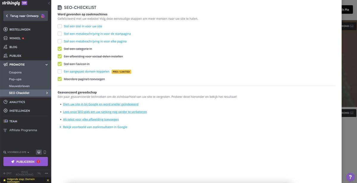 Strikingly SEO-checklist