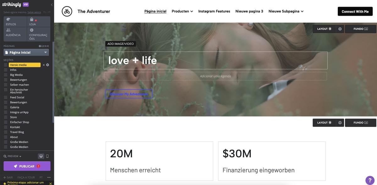 Editor de Sites Strikingly