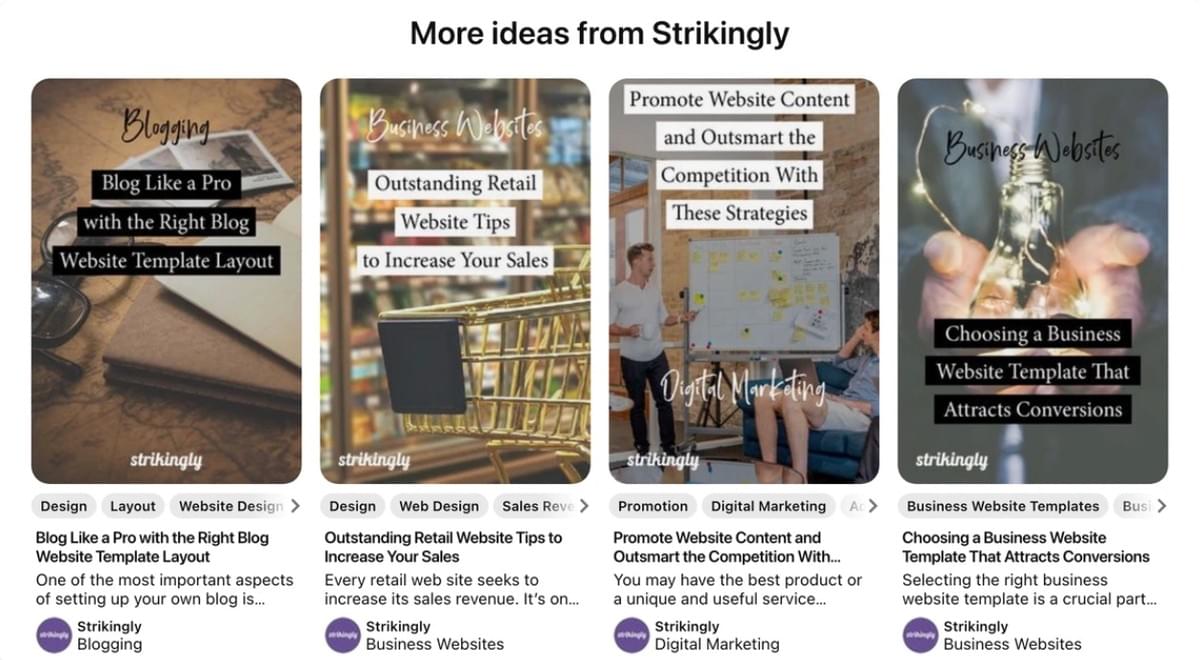 Página de perfil do Strikingly no Pinterest