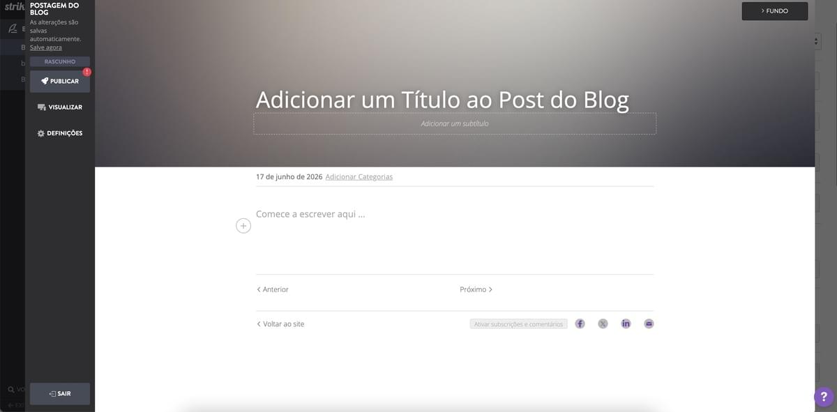 Editor do Blog Strikingly