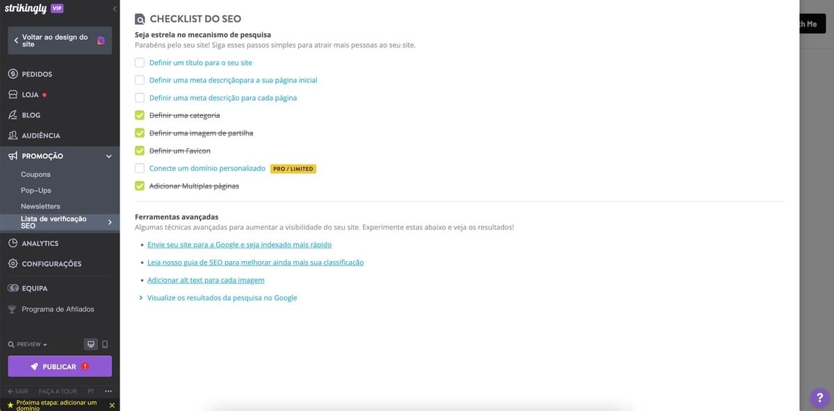 Lista de verificação SEO impressionante