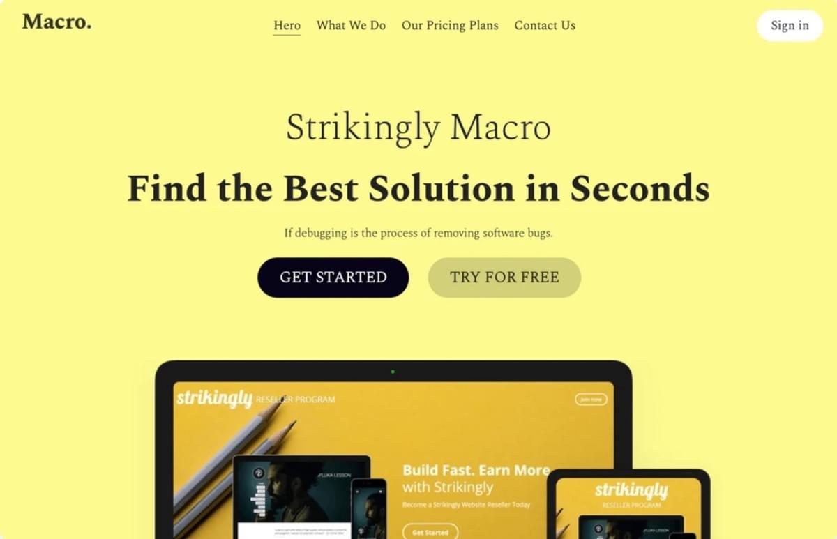 Macro Sjabloon van Strikingly