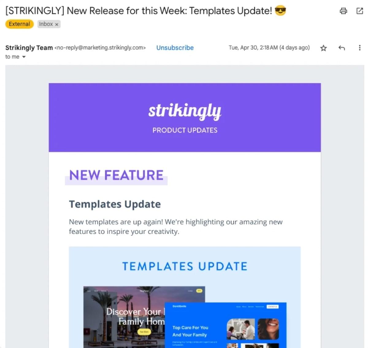 Strikingly merkgebonden e-mail Nieuwsbrief