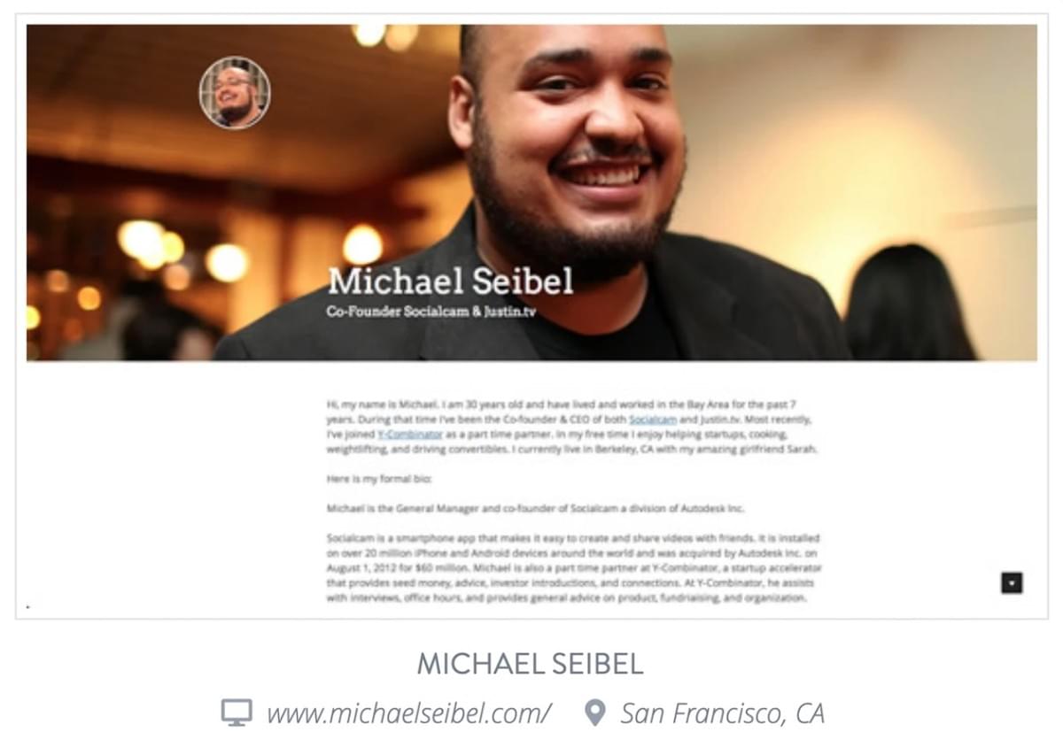 Michael Seibel website op Strikingly
