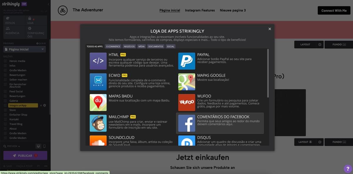 Personalização de e-mail com Strikingly - Integrações