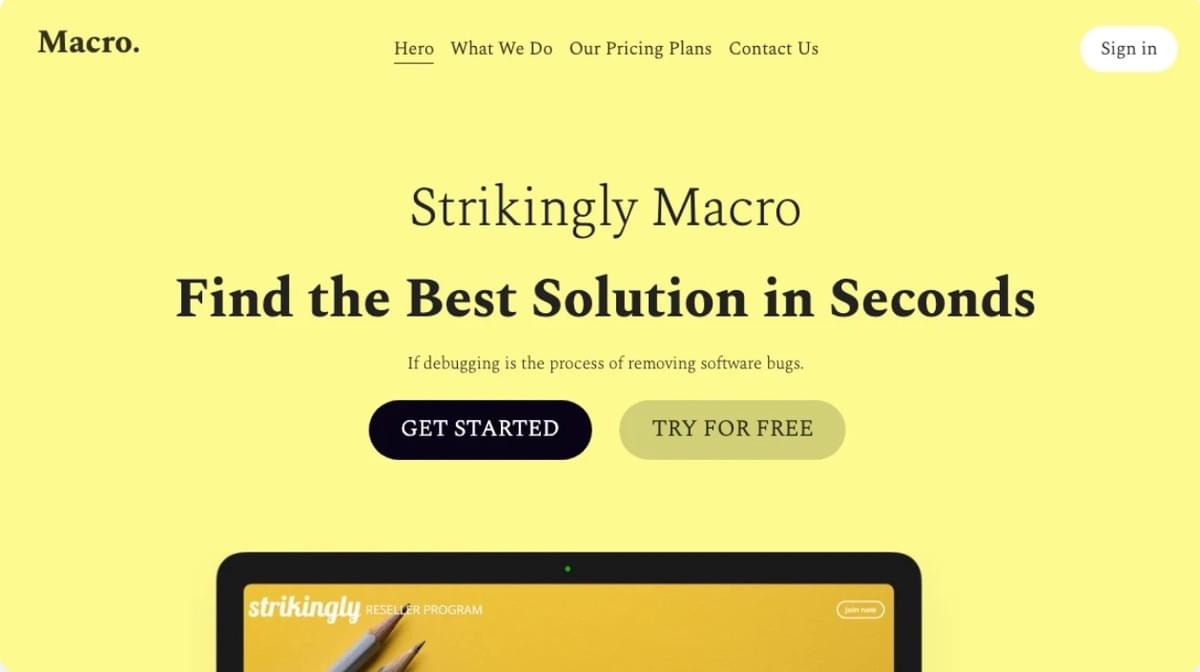 Makro-Vorlage von Strikingly