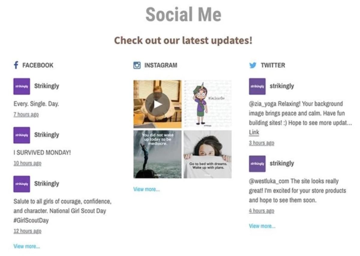 Seção de Feeds Sociais do Strikingly