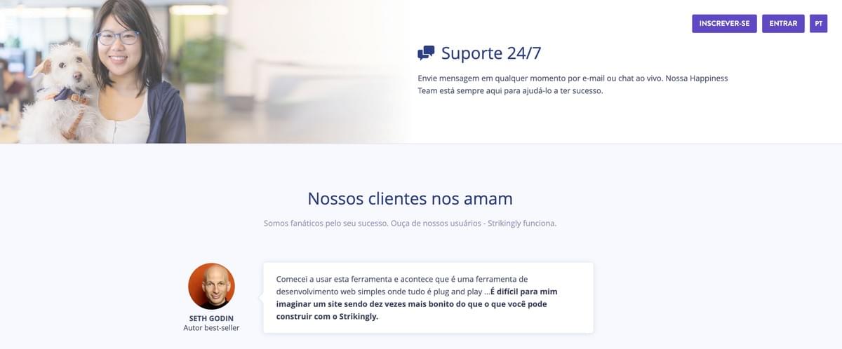 Atendimento ao Cliente 24/7 da Strikingly