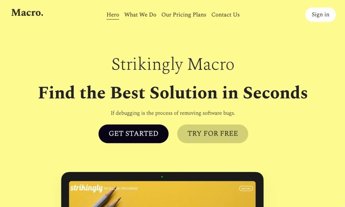 Macro Sjabloon van Strikingly