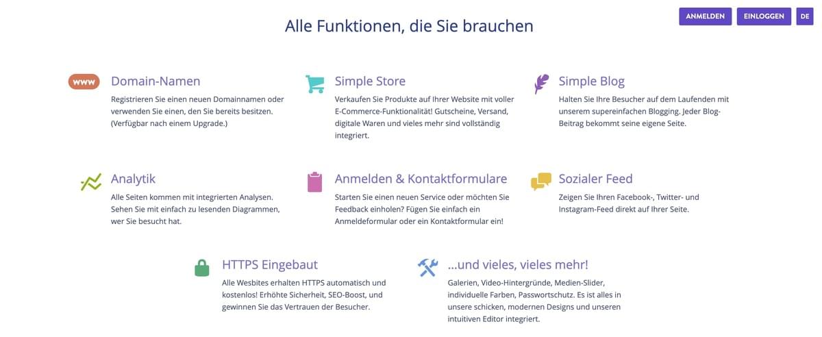 Bild von der Strikingly Landing Page