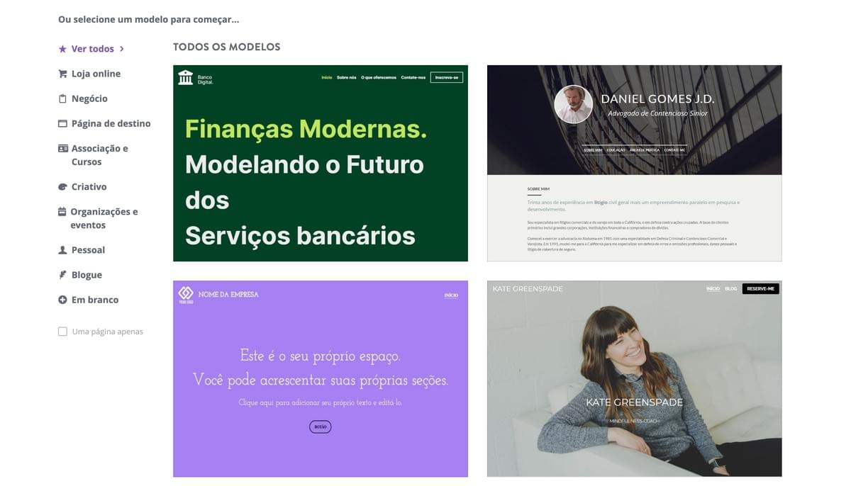 Página de Destino Templates da Strikingly