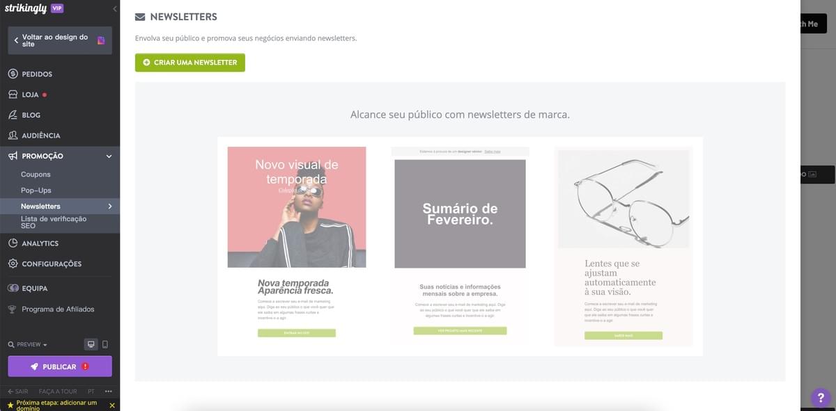 Strikingly Boletim Informativo Recurso