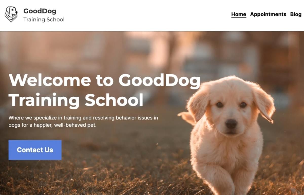 Sjabloon voor een hondentrainingsschool van Strikingly