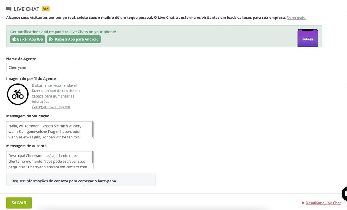 Página de Configuração de Resposta Automática