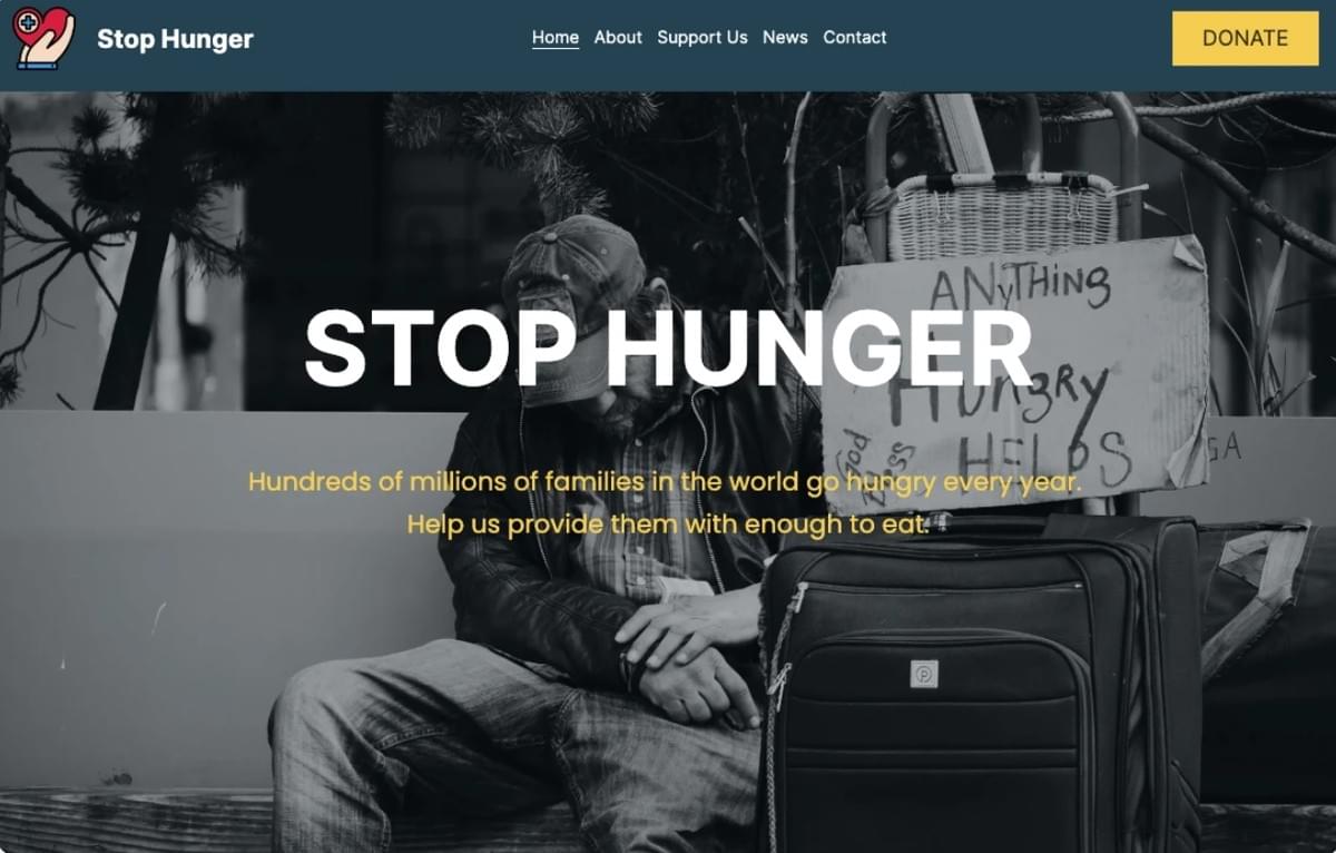 Stop Hunger Template van Strikingly