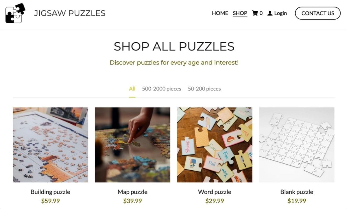 Modelo de puzzle da Strikingly