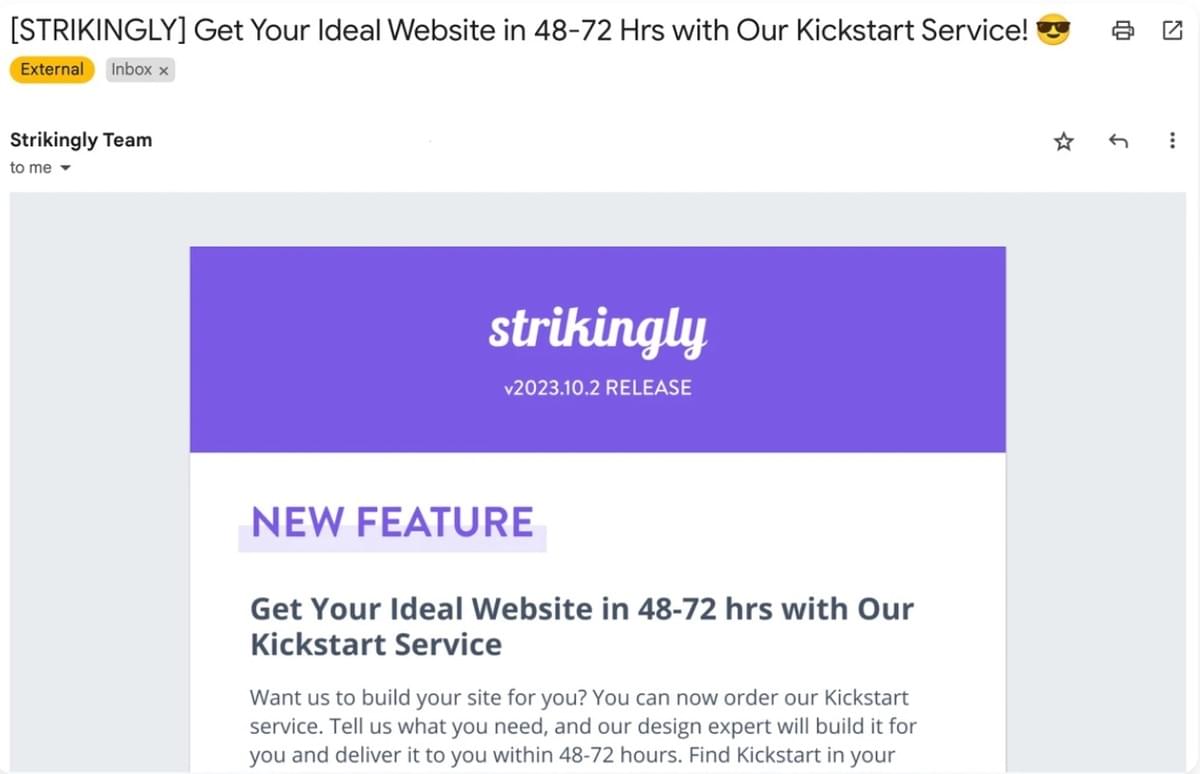 E-mails Transacionais da Strikingly