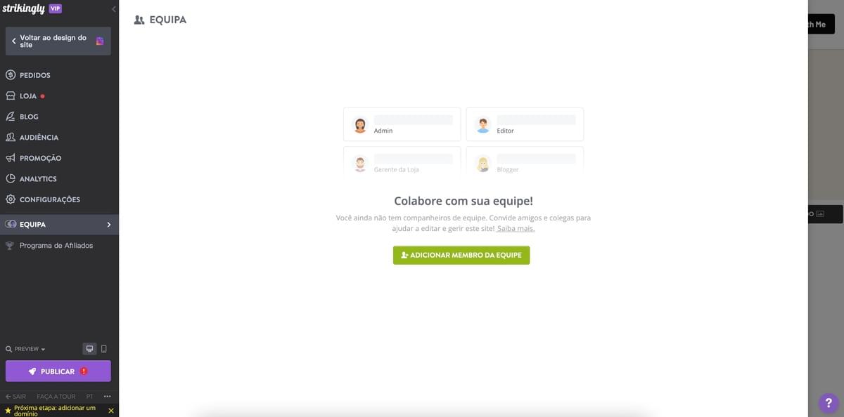 Recurso da Equipe Strikingly