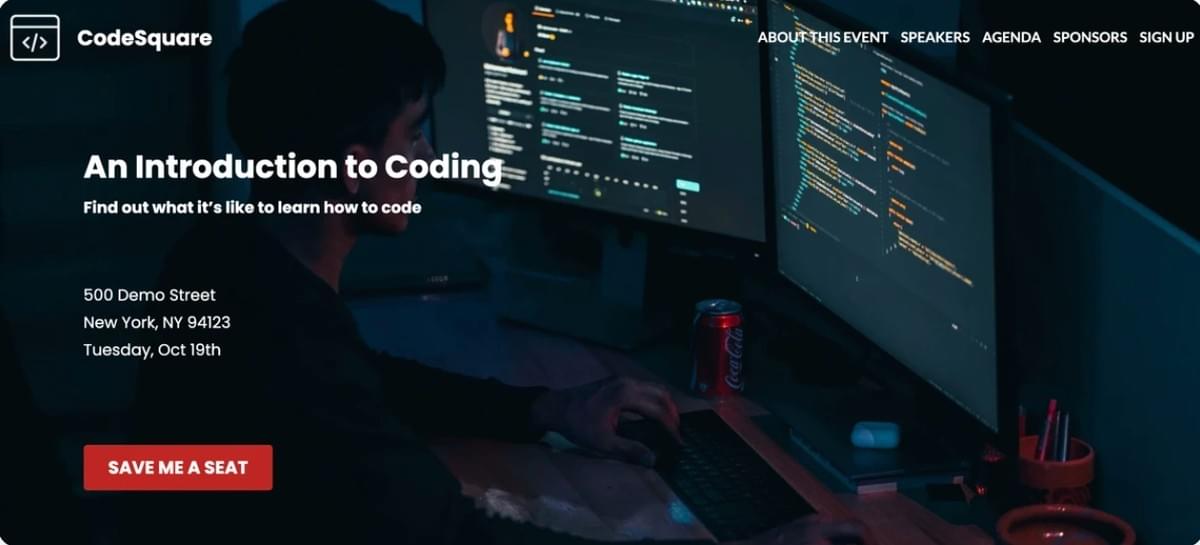 CodeSquare-sjabloon van Strikingly