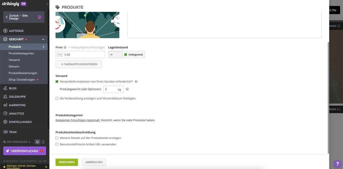 Wie Strikingly-Funktionen Ihrem Unternehmen dabei helfen können, den Preis eines Produkts zu Ihrem Vorteil festzulegen - Versandoptionen