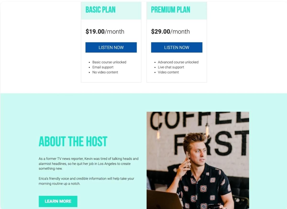 Podcastsjabloon van Strikingly