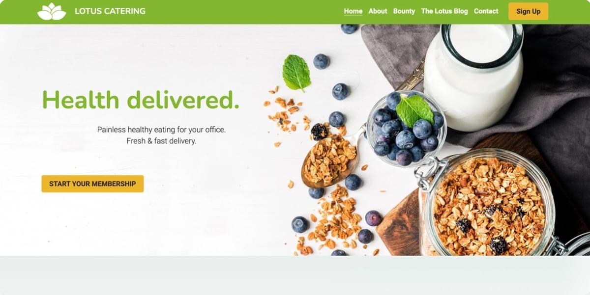 Modelo Lotus Catering da Strikingly