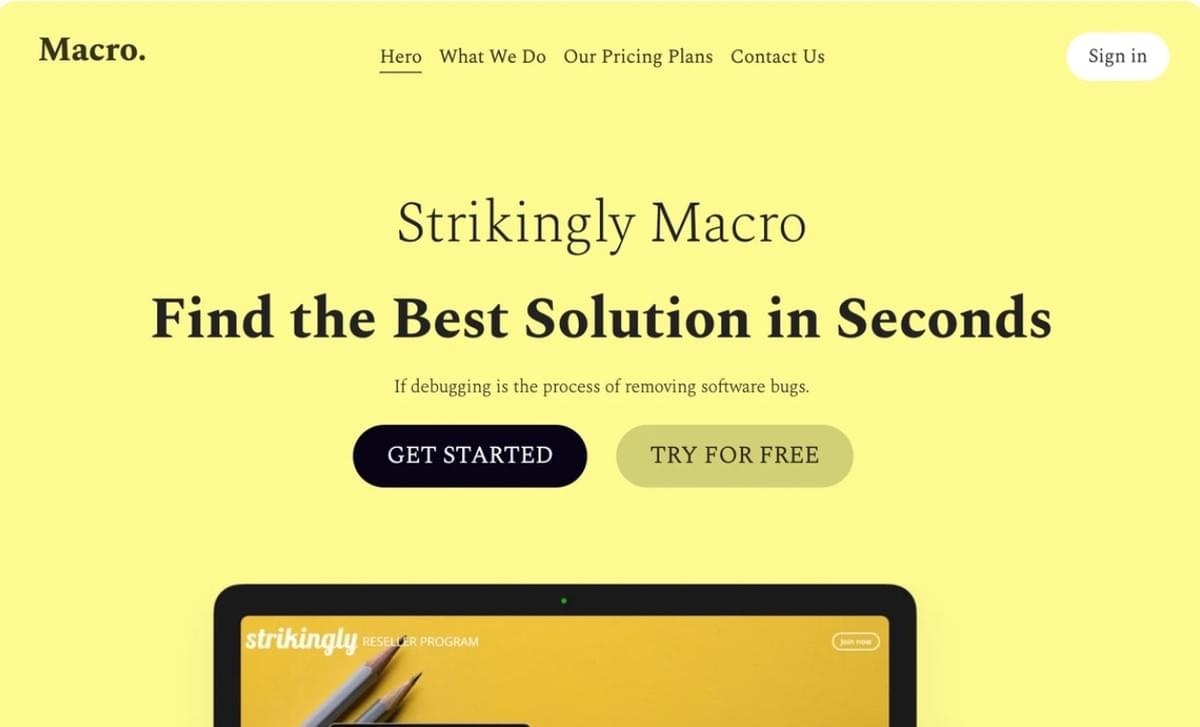 Macro Sjabloon van Strikingly