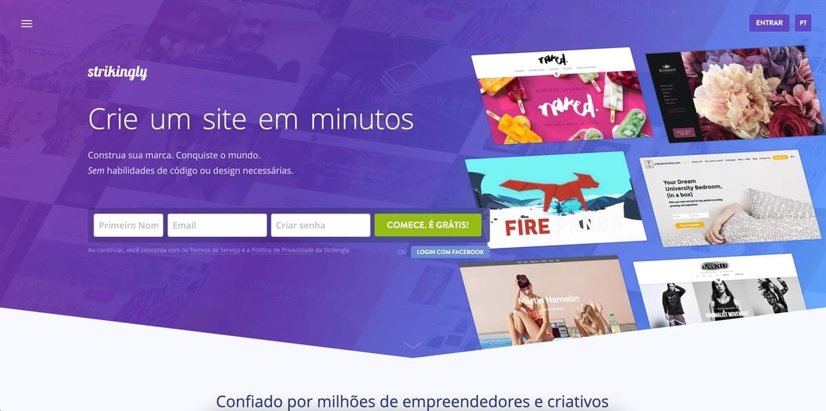 Página de Aterrissagem do Strikingly