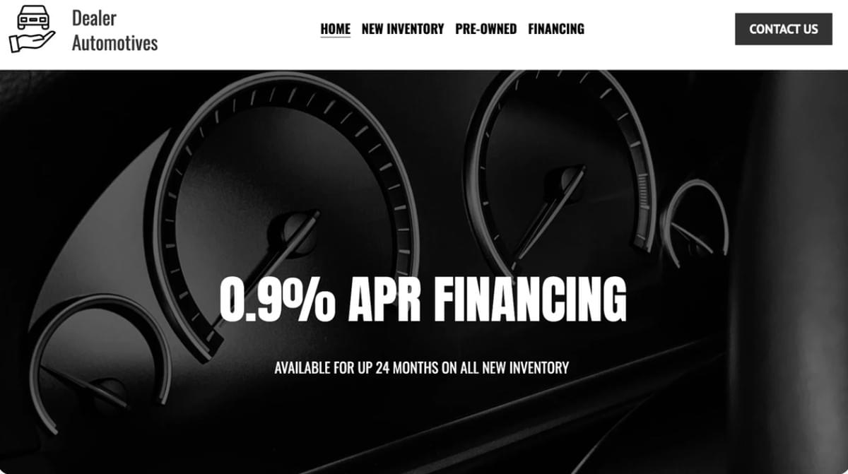 Autodealer sjabloon van Strikingly