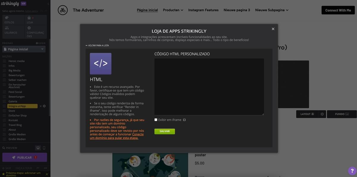 Seção HTML do Strikingly