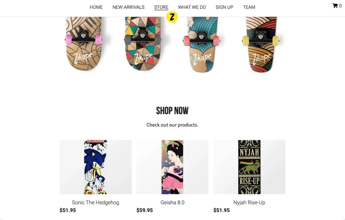 Modelo de Loja Online Zikape da Strikingly