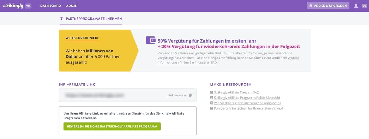 Strikingly Affiliate-Marketing Seite