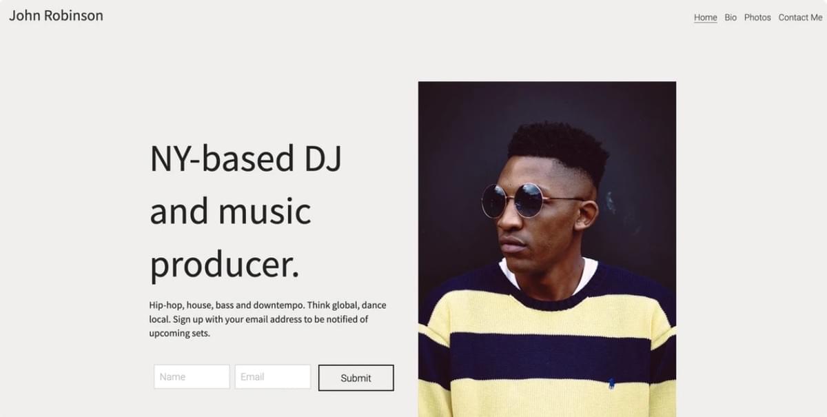DJ Muziek Website Sjabloon van Strikingly
