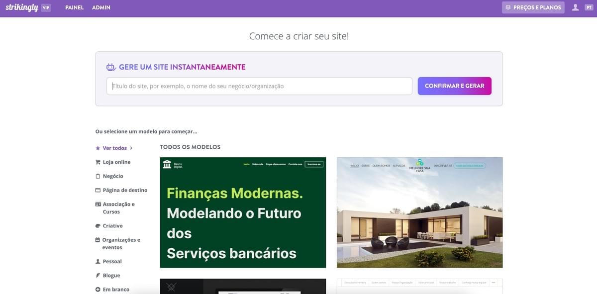 Modelos de E-commerce Strikingly
