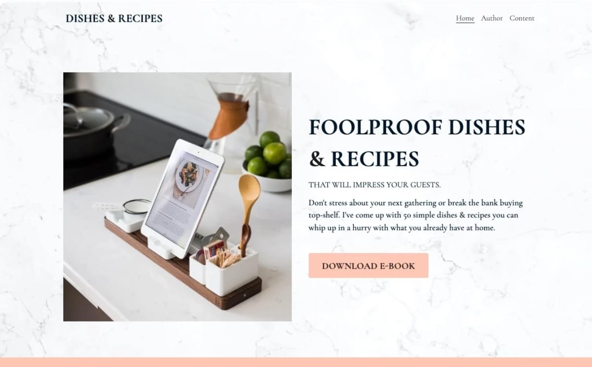 Template de E-commerce de Pratos & Receitas da Strikingly