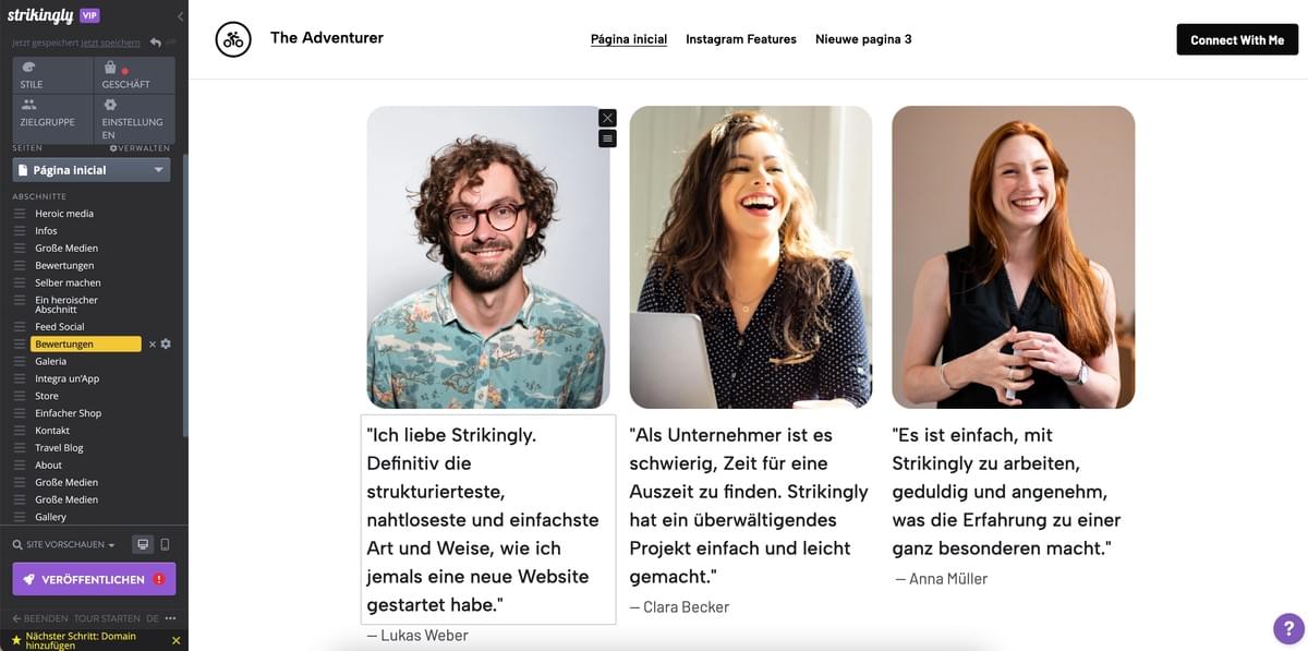 Social-Proof-Tools nutzen - Strikingly - Testimonials-Bereich