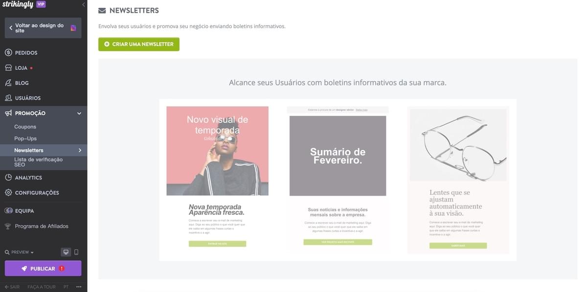 Strikingly Newsletter Recurso