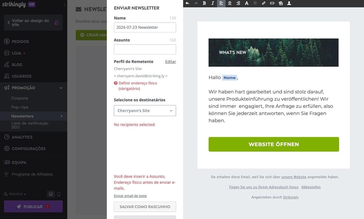 Editor de Boletins Informativos Strikingly
