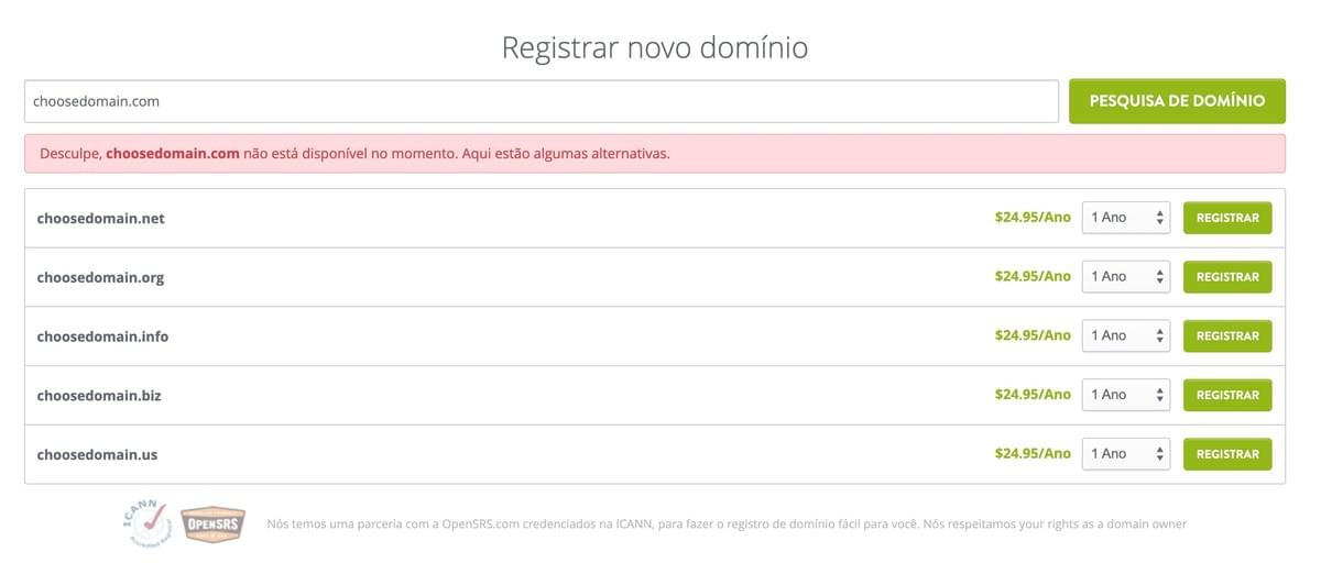 Página de Seleção de Domínio da Strikingly