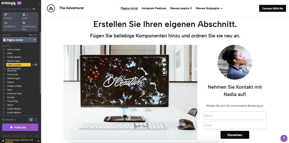 Strikingly Faça a Sua Própria Seção