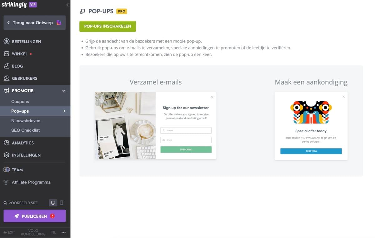 Strikingly Pop-Up Functie