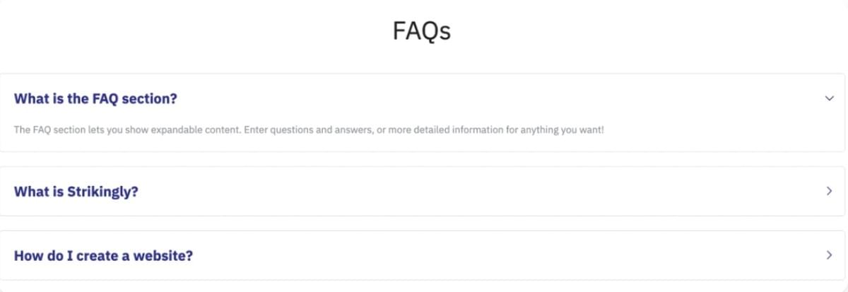 Strikingly FAQ-sectie