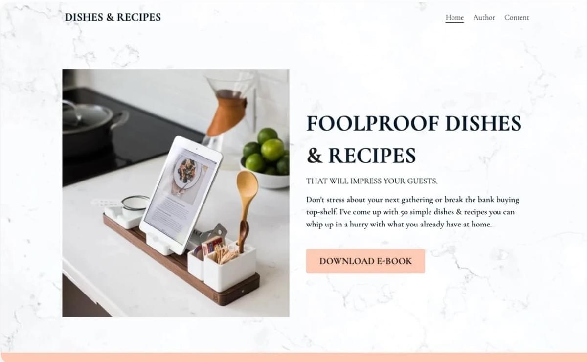 Modelo de Marketing Digital "Dinner is Ready" da Strikingly