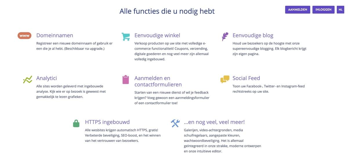 Afbeelding afkomstig van Strikingly Landingspagina