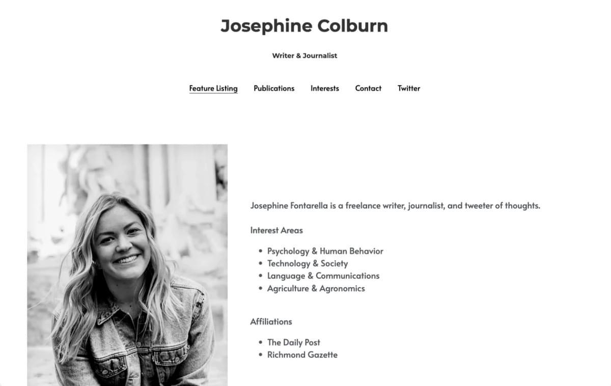 Enkel personlig mall från Strikingly